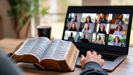 Bible with Online meeting with faces
